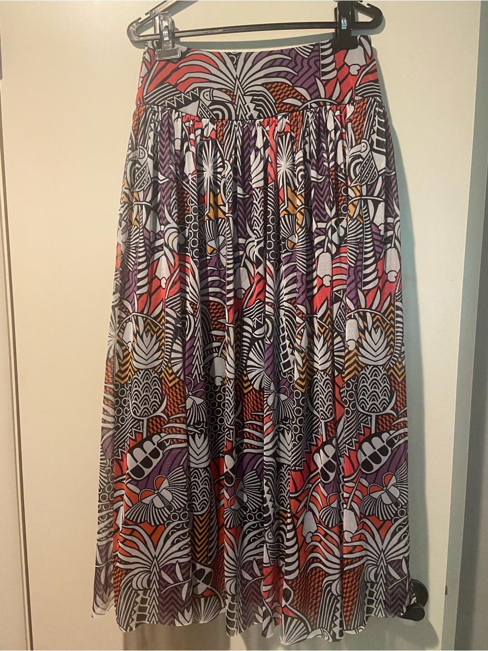 FARM Rio Anthropologie Printed Maxi Skirt in Purple, Red & Gold